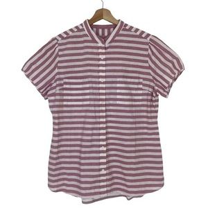 J. Peterman Womens Red White Striped Button Front Blouse Top Size Large